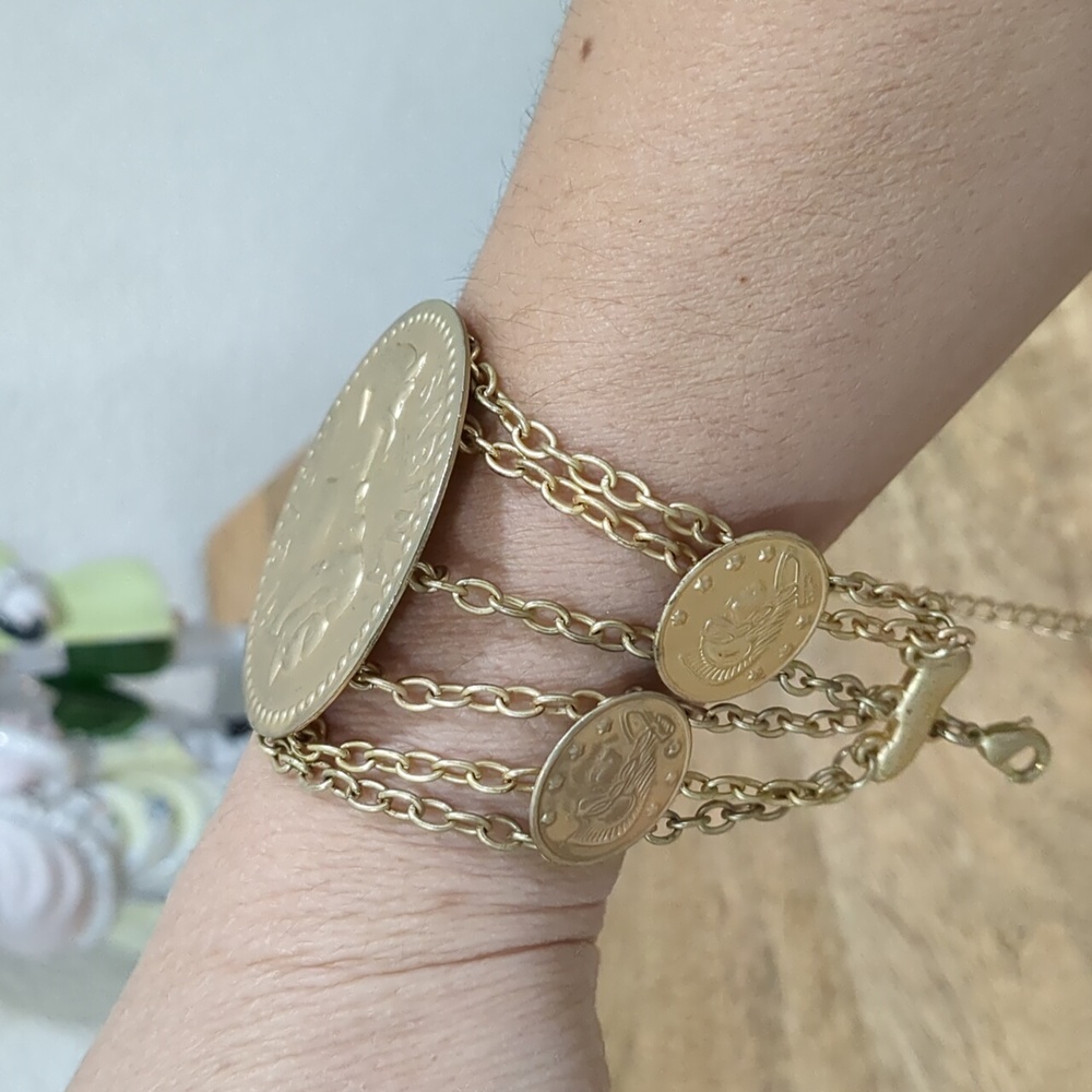 Greek Coins Multilayer Chains Bracelet - Picture 6 of 13